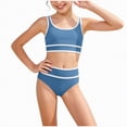 thumbnail image 1 of Bosanter Girls Swimsuit 2 Piece Bikini Sets Striped Solid Swimsuit Set Cute Bikini Swimwear, Navy 9-10Y, 1 of 6