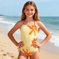 thumbnail image 1 of Bosanter Girls Swimsuit One Piece Swimsuits Floral Print Swimwear Breathable Stylish Hawaii Swimwear Bathing Suit for Beach, Orange 8-9Y, 1 of 8