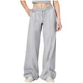 thumbnail image 1 of Bosanter Girls Wide Straight Leg Loose Jogger Sweatpants High Waisted Drawstring Baggy Pants Loose Long Trousers with Pockets, Light Gray 13-14Y, 1 of 5