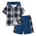 thumbnail image 1 of Bosanter Little Boys Casual Outfit Sets Short Sleeve Patchwork Plaid Prints 3T 4T TShirt Tops Pants Clothes Set for Kids, Blue 3-4T, 1 of 9