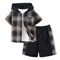 thumbnail image 1 of Bosanter Little Boys Casual Outfit Sets Short Sleeve Patchwork Plaid Prints 3T 4T TShirt Tops Pants Clothes Set for Kids, Brown 2-3T, 1 of 9