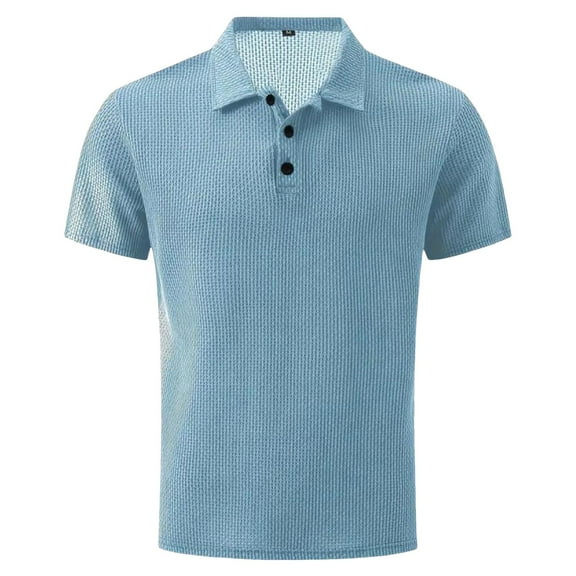 Bosanter Mens Breathable Polo Shirt, Button Summer Casual Collared Men's T Shirt, Light Blue XL