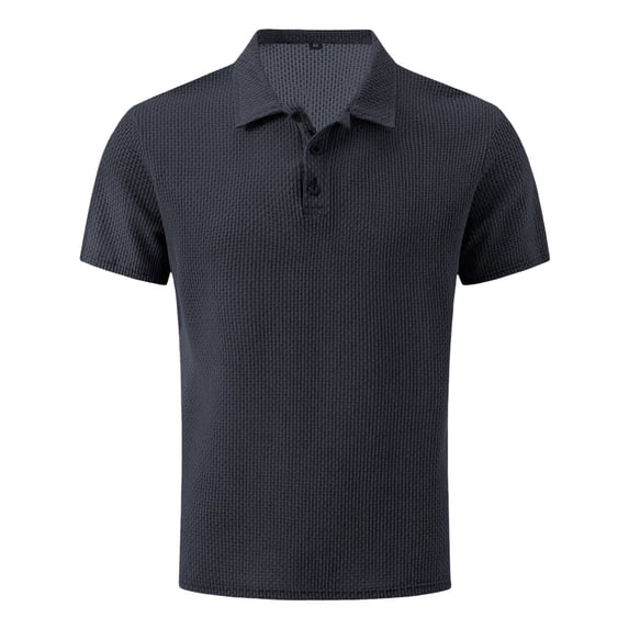 Bosanter Mens Textured Mesh Polo Shirt Summer Short Sleeve Vacation Button Beach Knit Stretchy Golf Shirts, Dark Gray M