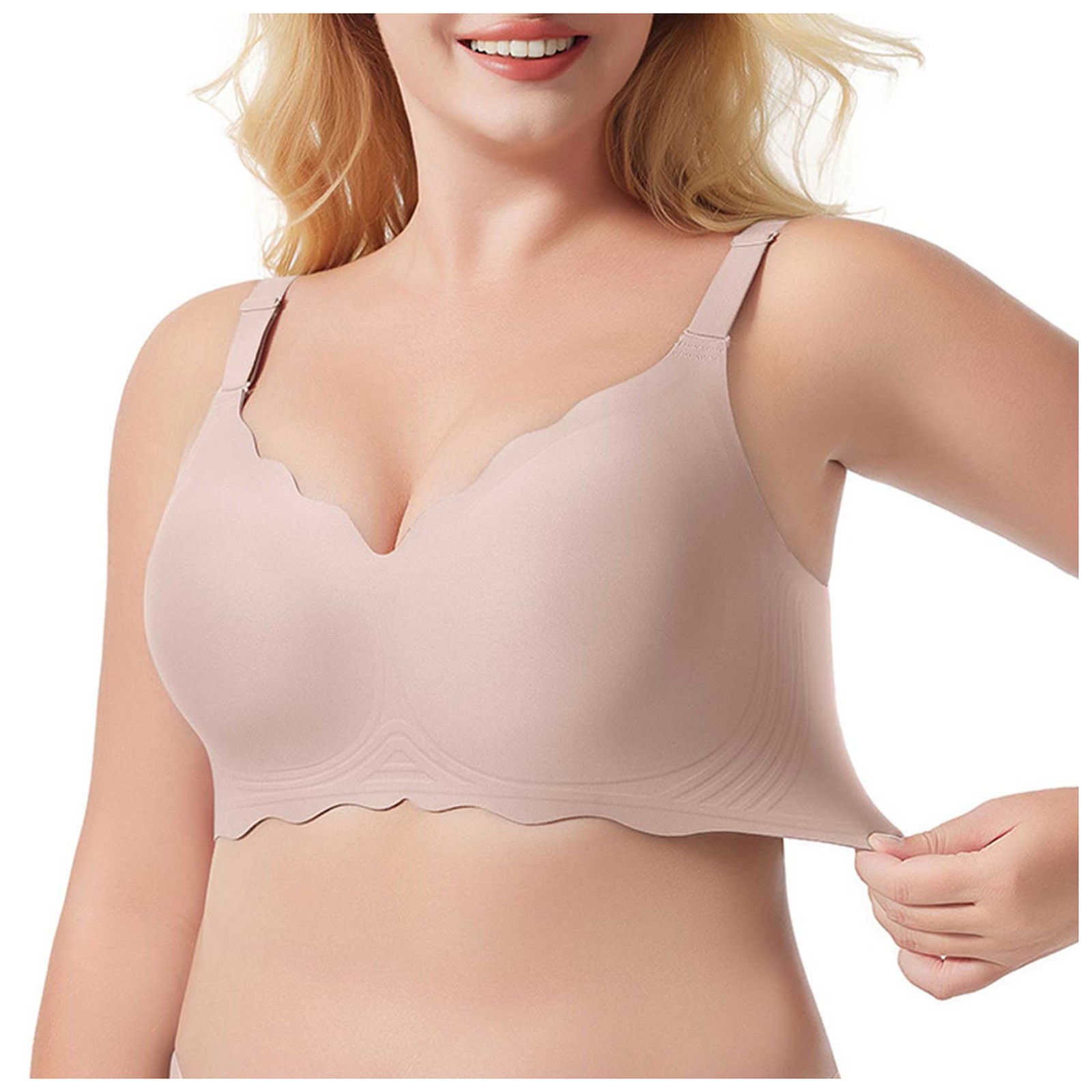 VRVOICE Wireless Bras For Women - Seamless Full Coverage, U-Back, No Underwire, With Removable Pads (Scalloped Edge)