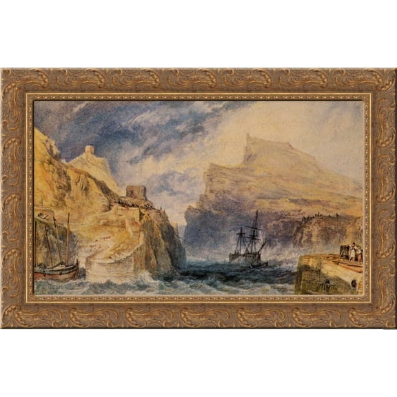 Boscastle, Cornwall 24x16 Gold Ornate Wood Framed Canvas Art by William Turner
