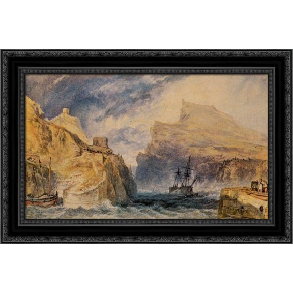 Boscastle, Cornwall 24x18 Black Ornate Wood Framed Canvas Art by Turner, Joseph Mallord William