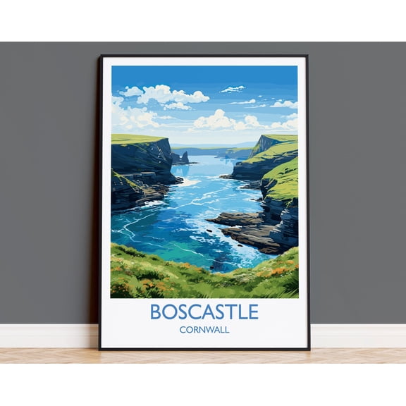 Boscastle Travel Print, Travel Poster of Boscastle, England, Cornwall Art, Boscastle Art Lovers Gift, Wall Art Print, 8x12 UNFRAMED
