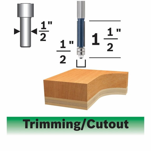 Bosch 1/2In X 1 1/2In Carbide Tipped Double Flute Template Trim Router Bit