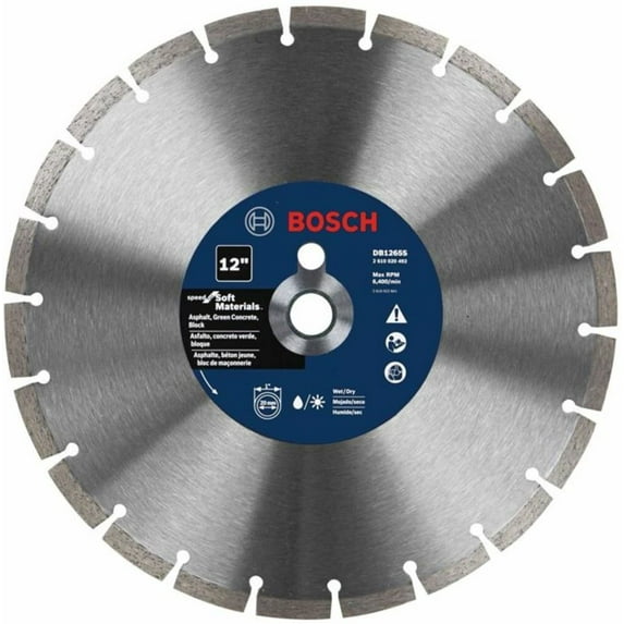 Bosch 12 Inch Standard Segmented Rim Diamond Blade For Fast Cuts In Asphalt, Green Concrete, And Soft Block