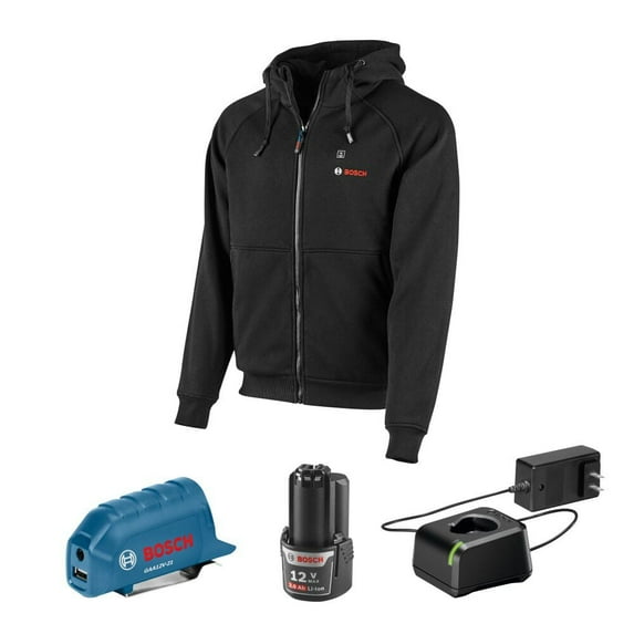 Restored Bosch 12V Max Heated Hoodie Kit With Portable Power Adapter Black Size Large Factory (Refurbished)
