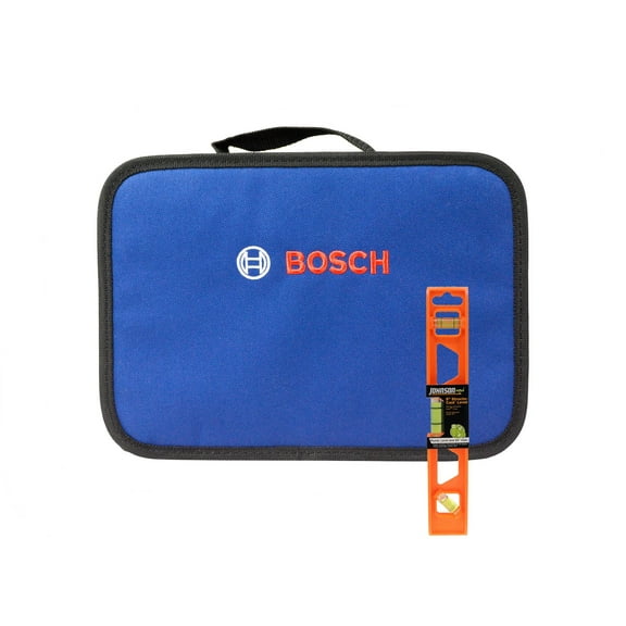 Bosch 12X9X3 Tool Bag with Johnson Level 1402-0900 9-Inch Structo-Cast Torpedo Level