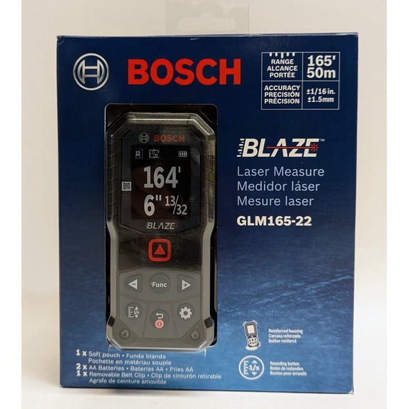 Bosch 165 Foot Laser Measure Backlit Color Display IP65 with Belt Clip