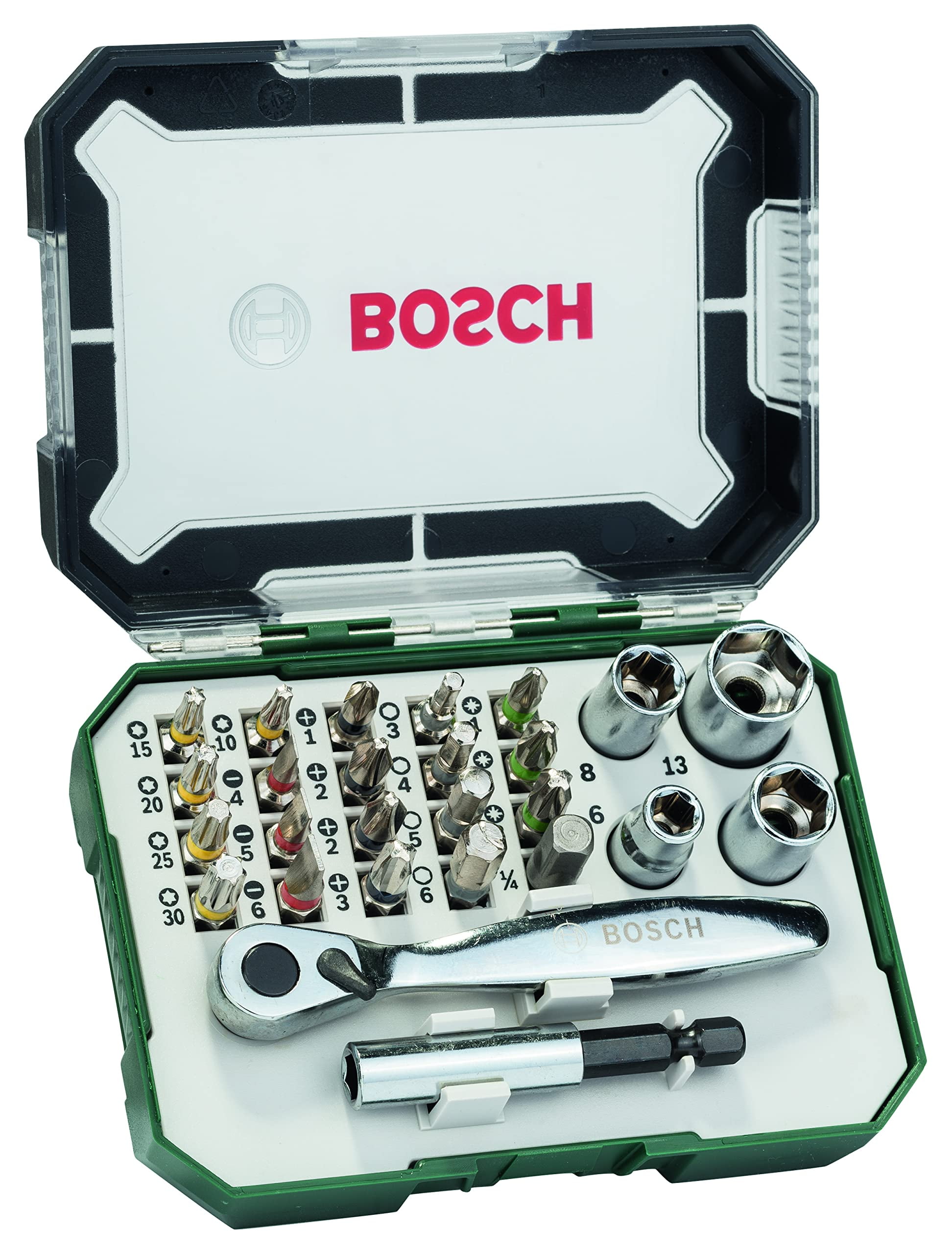 Bosch 26pc. Screwdriver Bit and Ratchet Set (PH-, PZ-, Hex-, T-, S-Bit, Accessories Drill and S