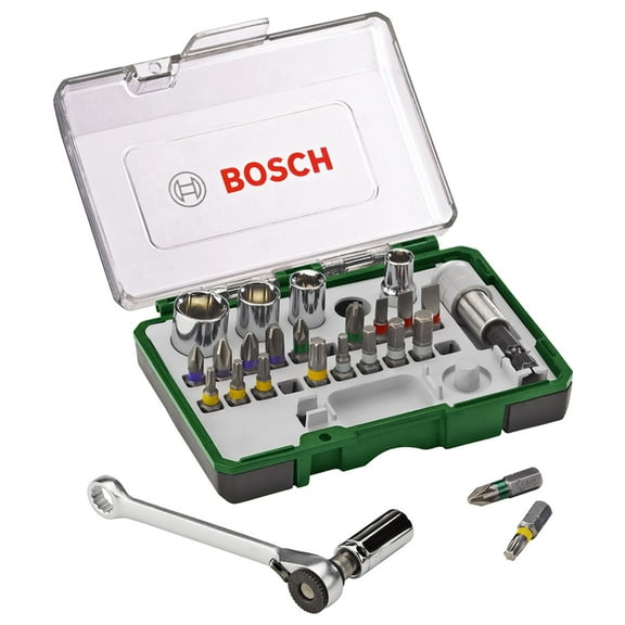 Bosch 27pc.Screwdriver Bit and Ratchet Set (PH-, PZ-, Hex-, T-, S-Bit, Accessories Drill and Sc
