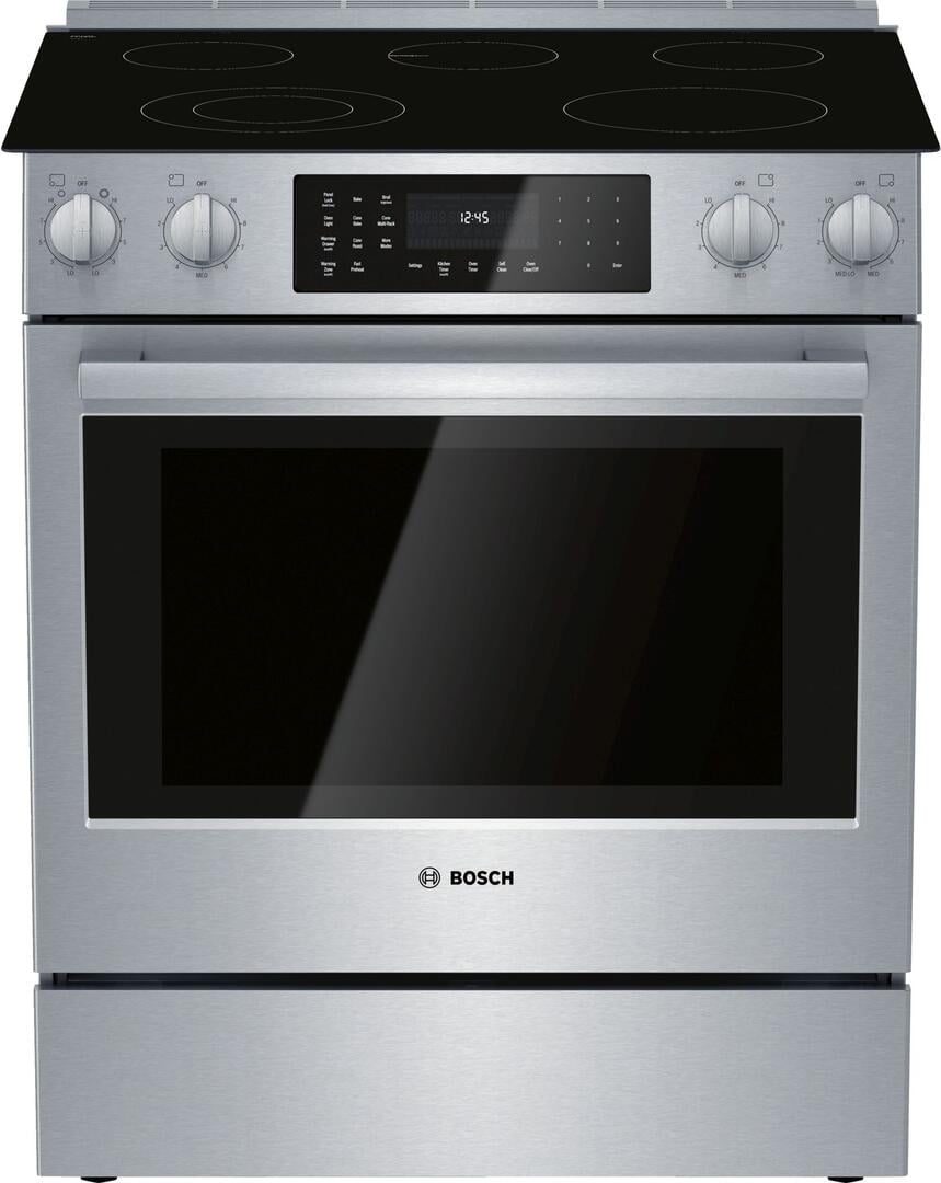 Bosch 30” 4.6 cu ft Slide-In Double Oven Electric Range in Stainless Steel