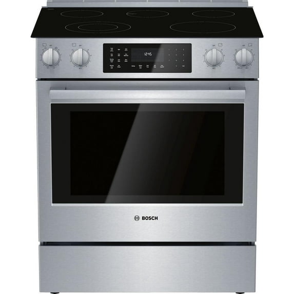 Bosch 30” 4.6 cu ft Slide-In Double Oven Electric Range in Stainless Steel