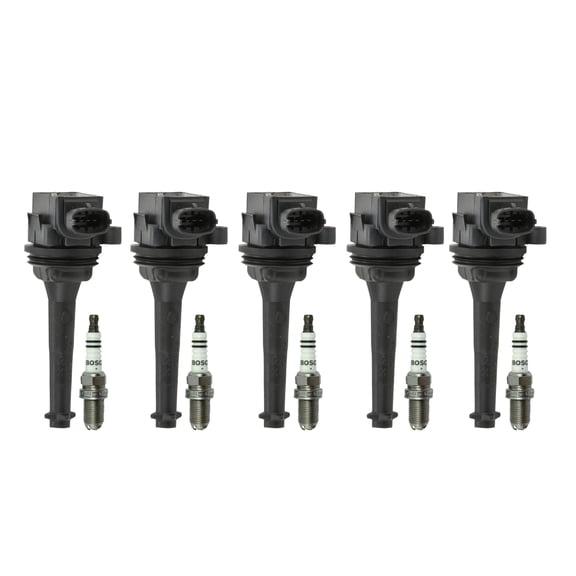 Bosch 5 Ignition Coils & 5 Nickel-Yttrium Spark Plugs Kit For Volvo S60 V70 2.4