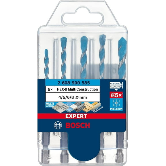 Bosch 5X Expert HEX-9 Multi Construction Drill Bit Set (for Concrete, Soft Tiles, 4-8 mm, Professional Accessory Impact Drill/Driver, Rotary Drill/Drivers)