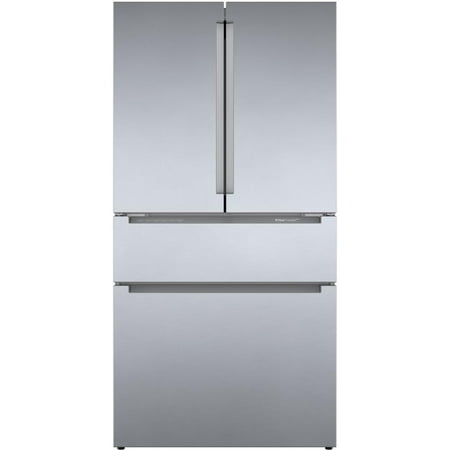 Bosch - 800 Series 20.5 Cu. Ft. 4-Door French Door Counter-Depth Smart Refrigerator - Stainless Steel