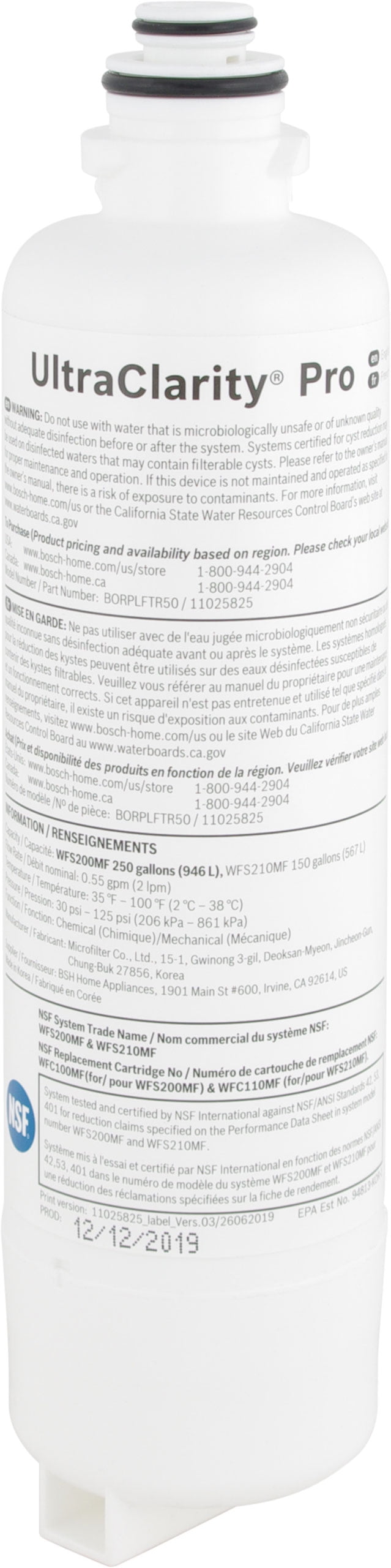 Bosch BORPLFTR50 Ultra Clarity Pro 11025825 12033030 Refrigerator Water