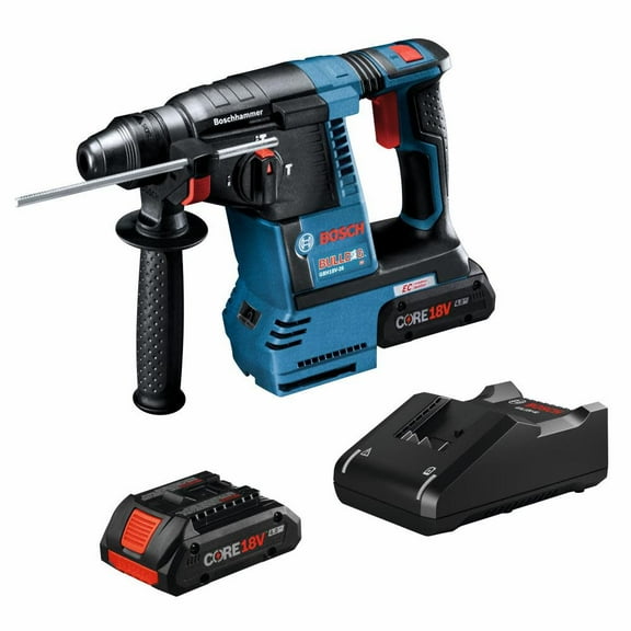 Bosch GBH18V-26K25-RT 18V Brushless Lithium-Ion 1 in. Cordless SDS-Plus Bulldog Rotary Hammer Kit with 2 Batteries (4 Ah)