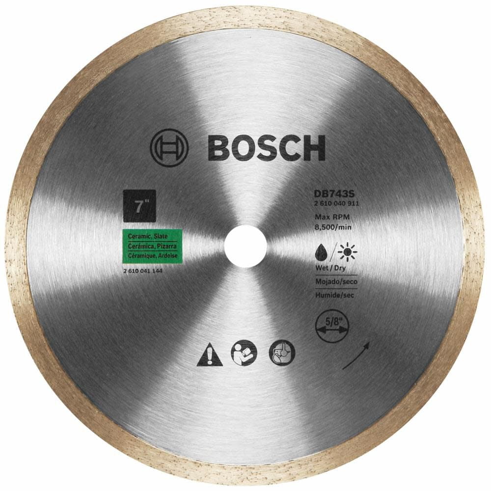 Bosch 7 Inch Standard Continuous Rim Diamond Blade For Clean Cuts In Ceramic And Slate