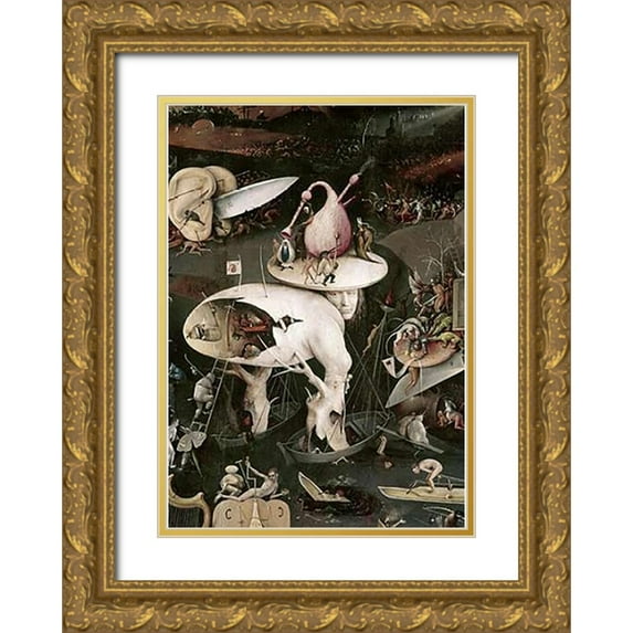 Bosch, Hieronymus 14x18 Gold Ornate Wood Framed with Double Matting Museum Art Print Titled - Garden of Earthly Delights - Detail #8
