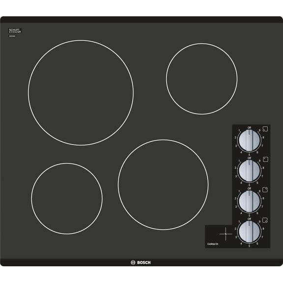 NEM5466UC 500 Series 24" Frameless Electric Cooktop with 4 Burners Infinite Temperature Controls Powerful 2200W Burner 2-Level Heat Indicator and Glass Seamless Design in Black