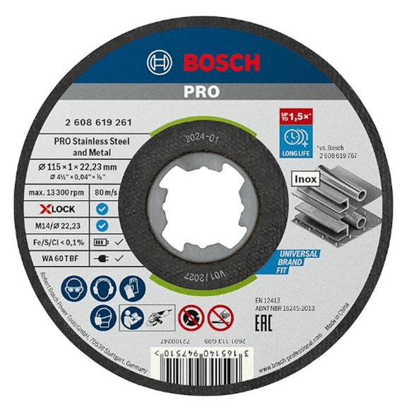 Bosch Professional 2608619266 Pack of 10 Straight Cutting Disc Standard (for INOX, X-Lock, Diameter 115 mm, Bore Diameter 22.23 mm, Thickness 1 mm)