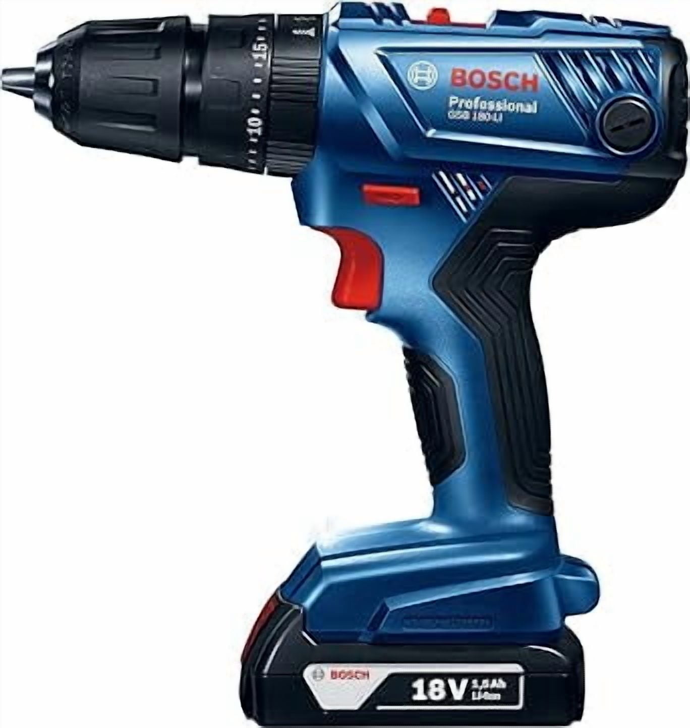 Bosch Professional GSB 180-LI, 18V Cordless Impact Drill Driver, 1.5/ 13 mm with 2 x 2Ah Li Batteries, 1 x GAL 18V-20 Charger & Carrying Case