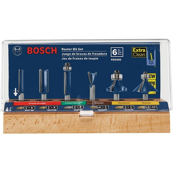 Bosch RBS006 Universal Shank Carbide Tipped 0.25 Inch Router Bit Set, 6 Piece