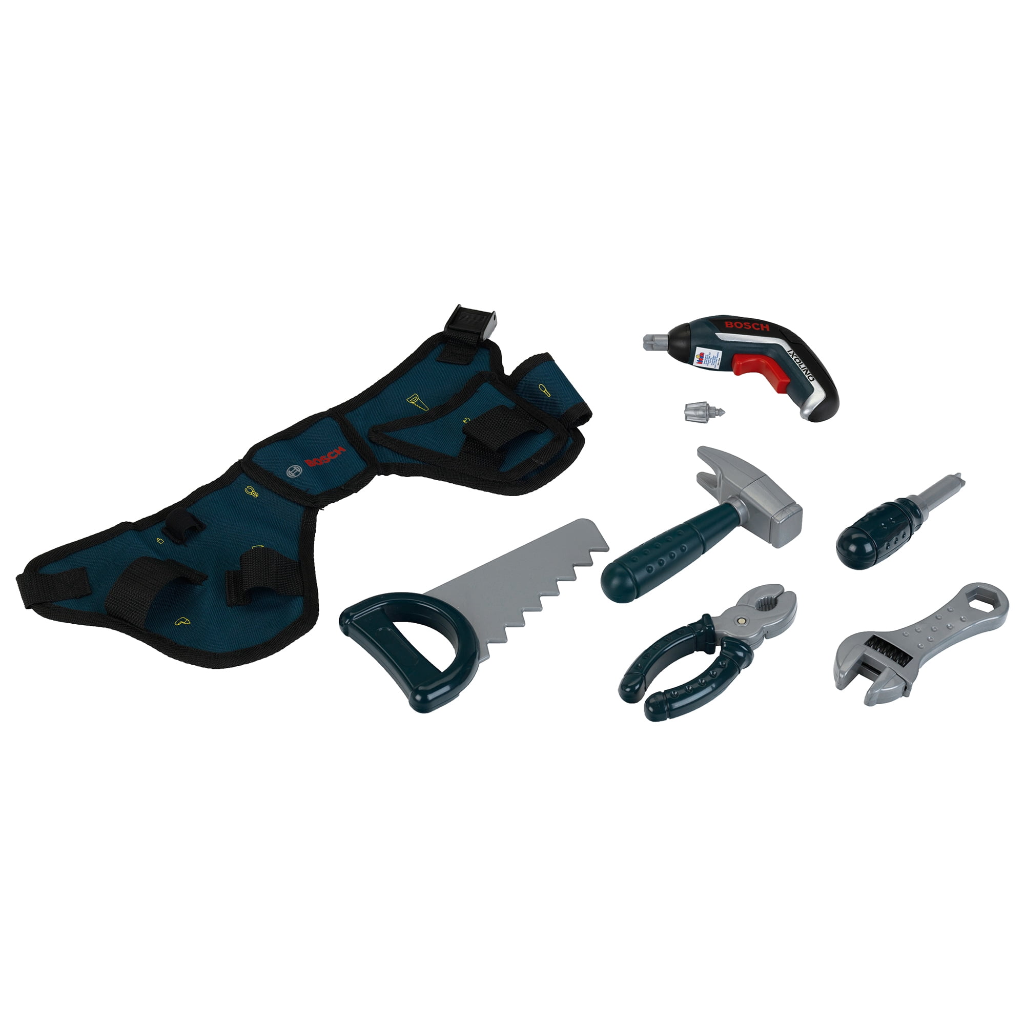Bosch: Tool Belt 7 Piece Set - Theo Klein, Includes Tool Belt, Ixolino, Hammer, A Pair Of Pliers, Saw, Adjustable Wrench & Screwdriver, Pretend Play Construction Toys, Children 3+