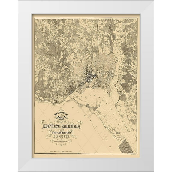 Boschke 19x24 White Modern Wood Framed Museum Art Print Titled - Washington DC Maryland - Boschke 1861