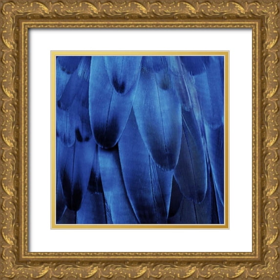 Bosco, Julia 12x12 Gold Ornate Wood Framed with Double Matting Museum Art Print Titled - Feathered Friend - Indigo