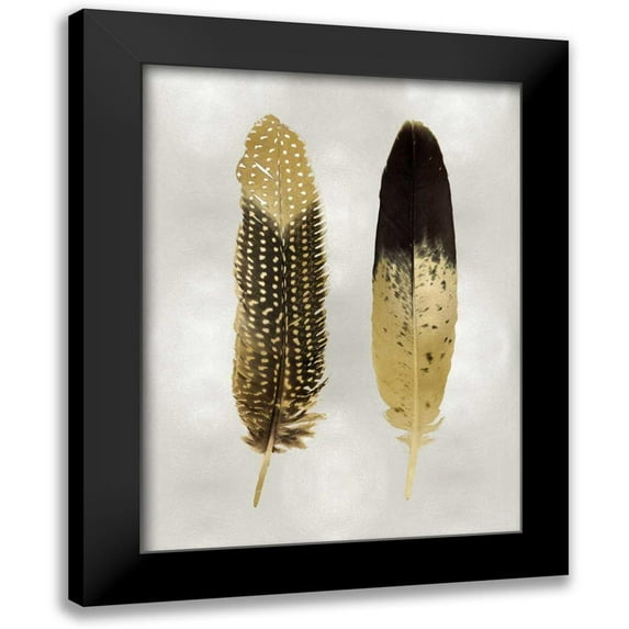 Bosco, Julia 12x14 Black Modern Framed Museum Art Print Titled - Gold Feather Pair on Silver