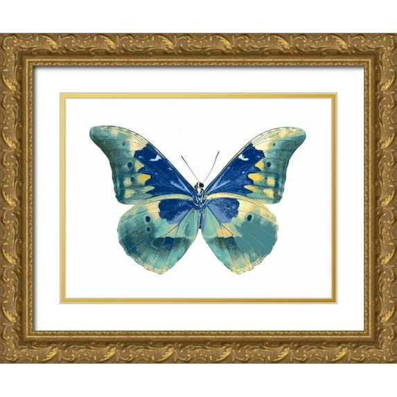 Bosco, Julia 18x15 Gold Ornate Wood Framed with Double Matting Museum Art Print Titled - Butterfly in Aqua I