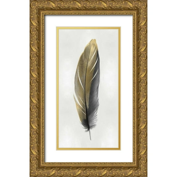 Bosco, Julia 18x32 Gold Ornate Wood Framed with Double Matting Museum Art Print Titled - Gold Feather on Silver II