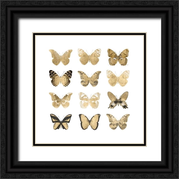 Bosco, Julia 20x20 Black Ornate Wood Framed with Double Matting Museum Art Print Titled - Butterfly Study in Gold II