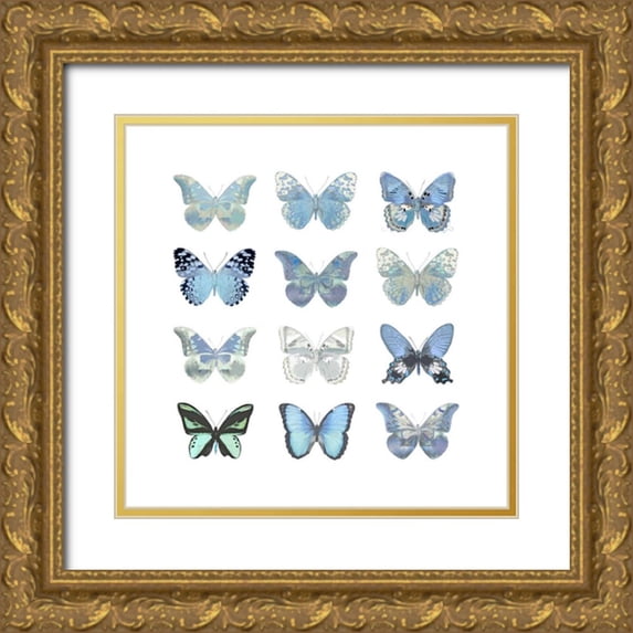 Bosco, Julia 20x20 Gold Ornate Wood Framed with Double Matting Museum Art Print Titled - Butterfly Study in Blue I