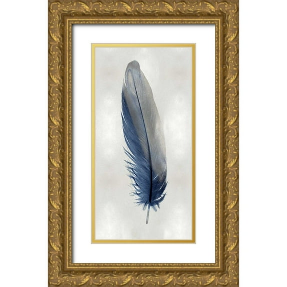 Bosco, Julia 9x14 Gold Ornate Wood Framed with Double Matting Museum Art Print Titled - Blue Feather on Silver I