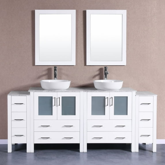 Bosconi Double Bathroom Vanity with Carrara Marble Countertop