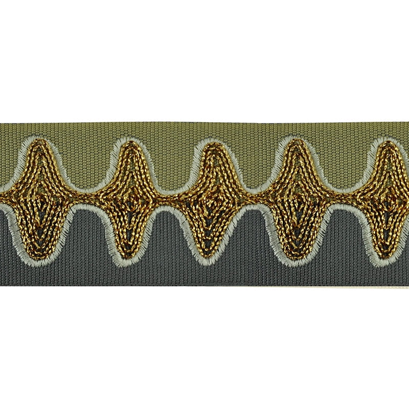 Bose Waves Embroidered Decorative Trim Tape - 2" Width (25 YDS) - BR-7533-82/49 Taupe/Pewter