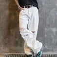 thumbnail image 1 of BosfBaoi 100% Denim Paint-Splatter Cargo Pants for Men - Loose Fit, Distressed Wash, Elastic Waistband Mens Pants Perfect for Streetwear, Daily Wear, Music Festivals, 1 of 6
