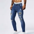 thumbnail image 1 of BosfBaoi Men's Vintage Style Distressed Denim Jeans for Men with Knee & Side Ripped Details, Skinny Fit, Casual Streetwear Denim Pants for Men, 1 of 9