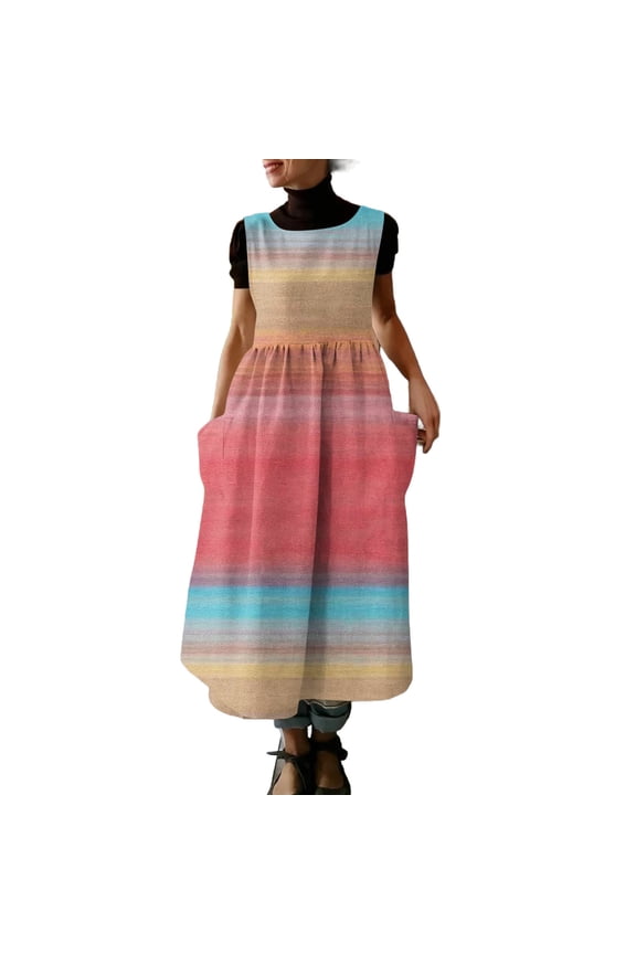 Bosfbai Casual Dresses for Women - Womens Polka Dot Sleeveless Maxi Dress, Loose Pinafore Dress for Office & Brunch