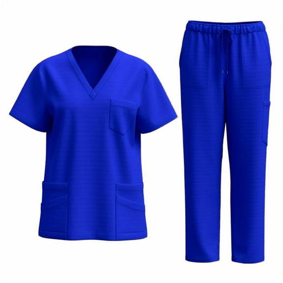Bosfbaoi 2 Piece Sets For Women Nursing Uniform Sets Multi-pocket Scrub Set V-Neck Short Sleeve Top Straight Leg Pants Medical Uniform Set