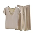 thumbnail image 1 of Bosfbaoi 2 Piece Sets For Women Plus Size Modal Pajama Set V-Neck Short Sleeve Top Wide Leg Capri Pants Loungewear Set, 1 of 5