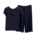 thumbnail image 1 of Bosfbaoi 2 Piece Sets For Women Plus Size Modal Pajama Set V-Neck Short Sleeve Top Wide Leg Capri Pants Loungewear Set, 1 of 5