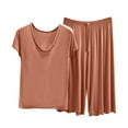thumbnail image 1 of Bosfbaoi 2 Piece Sets For Women Plus Size Modal Pajama Set V-Neck Short Sleeve Top Wide Leg Capri Pants Loungewear Set, 1 of 5