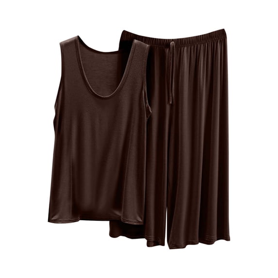 Bosfbaoi 2 Piece Sets For Women Plus Size Modal Pajama Set V-Neck Sleeveless Top Wide Leg Capri Pants Loungewear Set